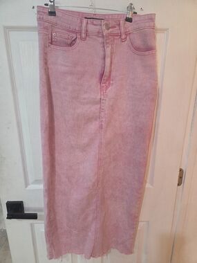 High-Rise Pink Straight Denim Maxi Skirt